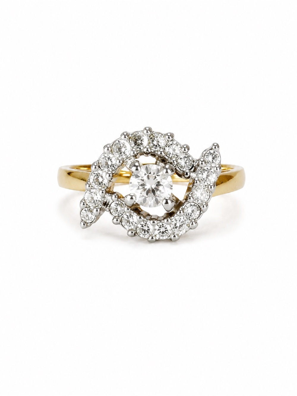 Vintage Gold Tone Swirl Halo CZ Cocktail Ring - Size 6